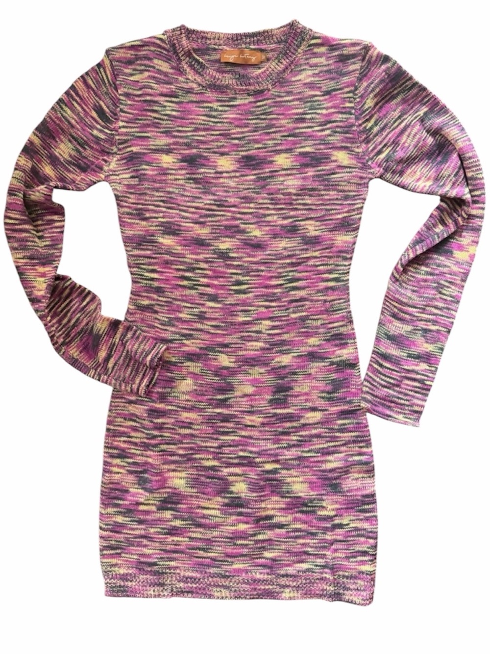 Beige Botany Missoni-Like Long Sleeve Pink Multicolor Knit Sweater Dress Size M